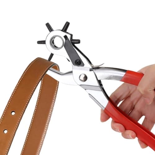 Image of Leather Hole Punch, Heavy Duty Revolving Belt Puncher, Rotary Hole Punch Pliers with 6 Sizes for Belts, Watch Straps, Shoes, Fabric and Leather Craft