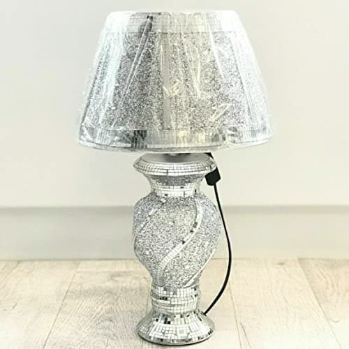 Image of Touch of Venetian Silver Glitter Crushed Diamond Table Lamp with Shade Ornament Home Gift Diamante Bed Side
