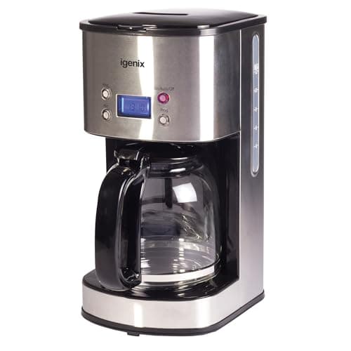 Image of Igenix IG8250 Digital Filter Coffee Maker, 12 Cup Carafe, Automatic 24 Hour Timer and Keep Warm Function, Removable Funnel for Easy Cleaning, 1.5 Litre, Stainless Steel