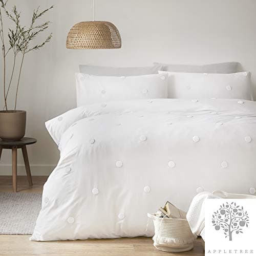 Image of Appletree Signature Duvet Cover Set King – Dot Garden Design – 100% Cotton Bedding – White with White Polka Dots – Includes 1 Duvet Cover (230x220cm) & 2 Pillowcases (50x75cm)