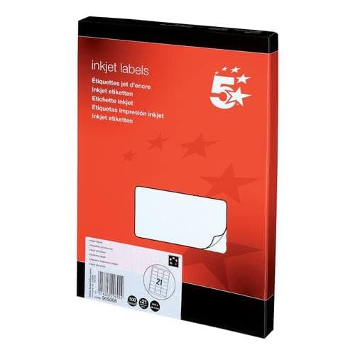 Image of 5 Star Office Addressing Labels Inkjet 21 per Sheet 63.5x38.1mm White [2100 Labels]+Free Finchley Refell Pen