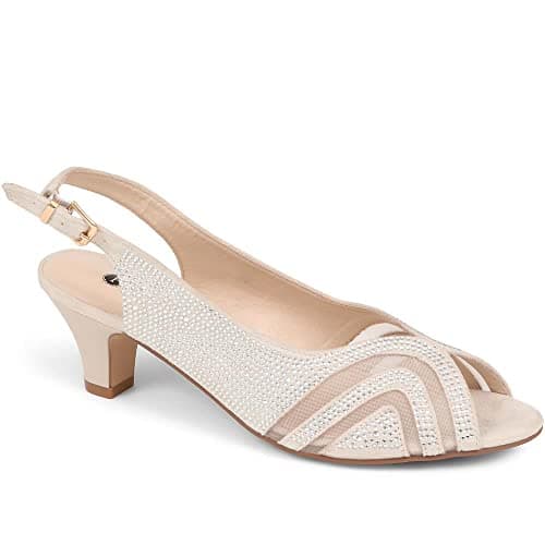 Image of Pavers Womens Slingback Evening Heels in Nude - Embellished Party Shoes - Diamante Detail & Buckle Fastening - Comfortable Occasion Heels - UK Size 5