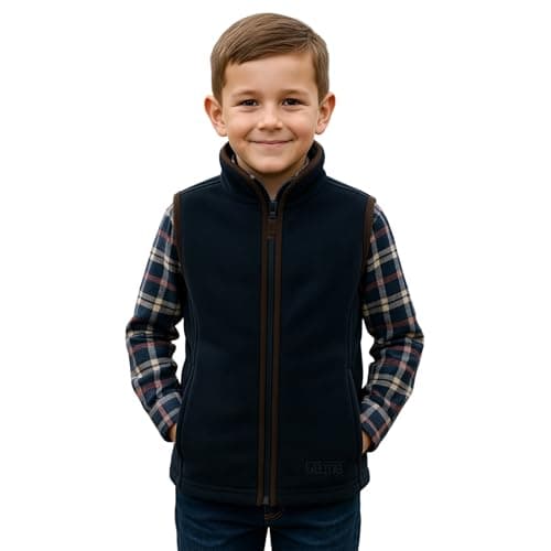 Image of Game Technical Apparel Kids Chilton Country Fleece Gilet Winter Warm Waistcoat with Contrast Piping Bodywarmer (Forest Green, 2_years) (Navy, 11_years)