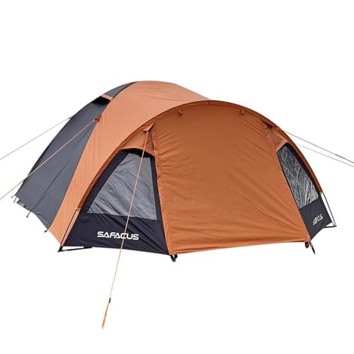 Image of SAFACUS 4 Person Plus Dome Camping Tent, Double layer, Full Waterproof Holiday Family Large Size 4 Man Tent, Easy to Set Up for Outdoors Hiking Fishing Traveling Beach Vacation
