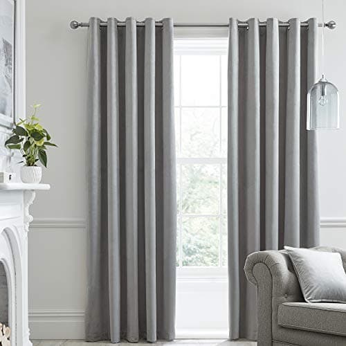 Image of Laurence Llewelyn-Bowen Montrose Blackout, W90 x L90 (229 x 229cm), Velvet Living Room & Bedroom, Thermal/Eyelet Curtains, Suede, Silver/Light Grey