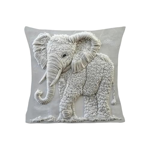 Image of YBEBEWE Cute Animal Print Pillow Cover, Animal Embroidery Cushion Case, Fun Decoration For Living Room Sofa And Bed, Christmas Decoration, 18x18 Inches. (Elephant)
