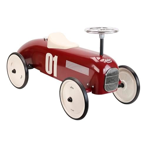 Image of Vilac Vintage Ride-On Car, Durable Metal Body, Large Stable QuietRubber Wheels, Develops Psychomotor, Balance, Coordination, For 1.5 to 3 Years Kids under 20 kgs, 76 x 40 x 38 cm, Burgundy