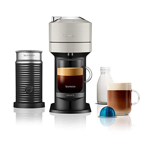 Image of Nespresso Vertuo Next Automatic Pod coffee machine with milk frother for Espresso, Cappuccino & Latte by Krups in Light Grey