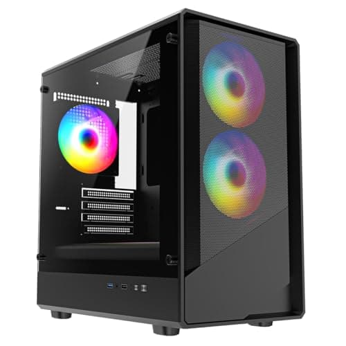 Image of CiT Level 5 Black Gaming PC Case – Micro-ATX Computer Case with Mesh Front & Tempered Glass Side - 3 x 120mm ARGB Fans and 6-Port PWM Fan Hub Included - AIO Support - USB 3.0, USB 2.0 - HD Audio/Mic