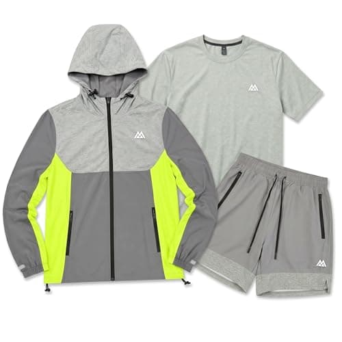 Image of FITROX Men’s 3 Piece Short Set, | Summer Casual T-Shirt |& Shorts Set for Men, Breathable Lightweight, Men Summer Short Set,Casual Sweatsuit (UK, Alpha, XL, Regular, Short, Grey Green)