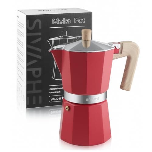 Image of Sivaphe Stovetop Coffee Maker 450ml/9 Cups, Aluminium Moka Pot Italian Espresso Maker with Heat-Resistant Handle, Red