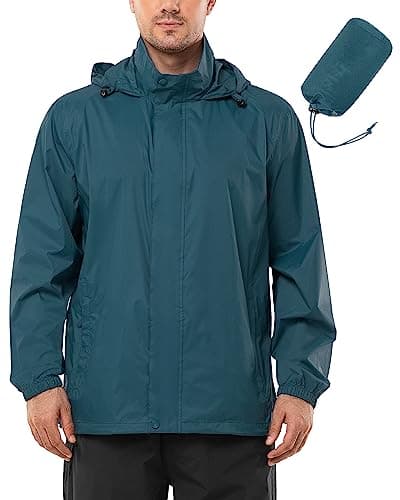 Image of Outdoor Ventures Mens Lightweight Waterproof Jackets, Packable Rain Jacket Breathable Windproof Raincoat Adjustable Hiking Outdoor Jacket Dark Cyan M
