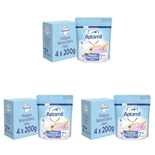 Image of Aptamil Multigrain Banana and Berry Porridge Baby Food Cereal, 7+ Months, 200 g (Pack of 12)
