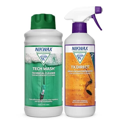 Image of Nikwax TECH WASH WASH-IN Cleaner 1L + Nikwax TX DIRECT WATERPROOF SPRAY 500ml Cleans Effectively, Restores Waterproof Treatment for Jackets and Wet Weather Clothing. Waterproofing Protector Value Pack