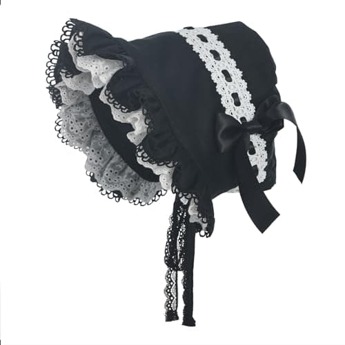 Image of COSDREAMER Women's Victorian Pioneer Colonial Pilgrim Bonnet, Black 5