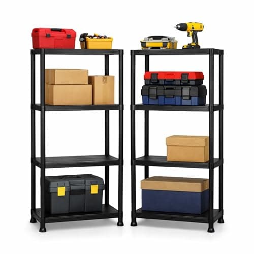 Image of Oypla 2x 4 Tier Black Plastic Heavy Duty Shelving Racking Storage Unit