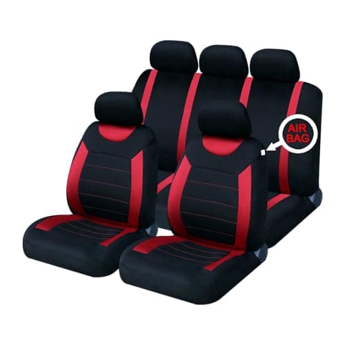 Image of Sakura Car Seat and Headrest Covers Carnaby Red SS5293 - Full Set Universal Size Elasticated Hems Side Airbag Compatible Washable Easy Fit