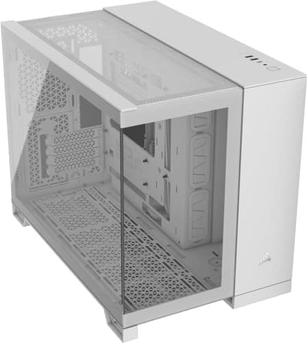 Image of CORSAIR 2500X Small-Tower mATX Dual Chamber PC Case – Panoramic Tempered Glass – Reverse Connection Motherboard Compatible – No Fans Included – White