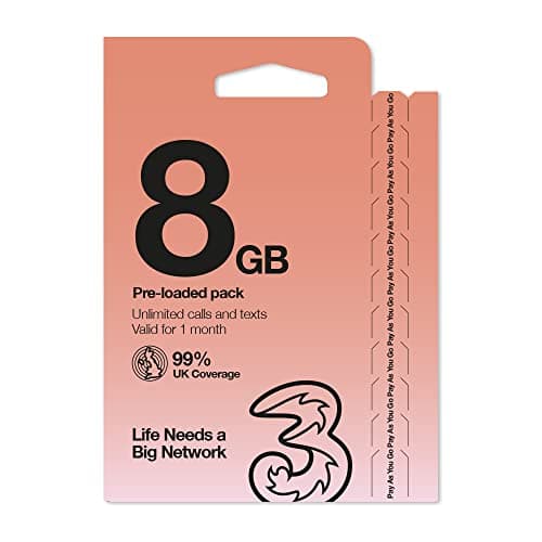Image of Three PAYG Voice SIM Pack - 8GB- £10