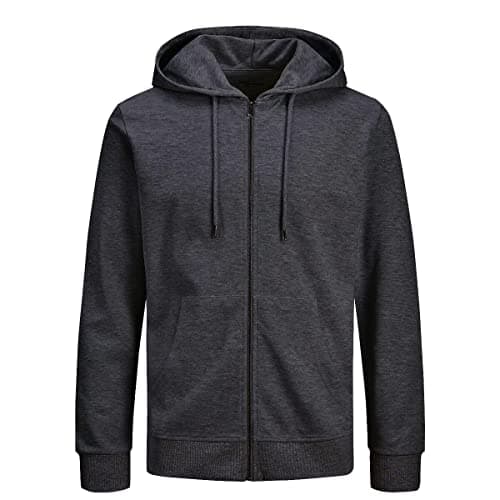 Image of JACK & JONES Men's Zip Hooded Fleece Jacket, Dark Grey Melange/Reg Fit, XL