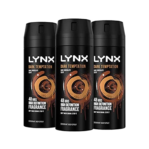 Image of 3 Pack of 150ml Lynx Dark Temptation Body Spray Deodorant with Scent of Chocolate