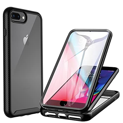 Image of CENHUFO Case for iPhone 8 Plus/iPhone 7 Plus/iPhone 6S Plus/6 Plus, Shockproof Case with Screen Protector, 360° Protected Phone Double Sided Full Case Portable Transparent – Black
