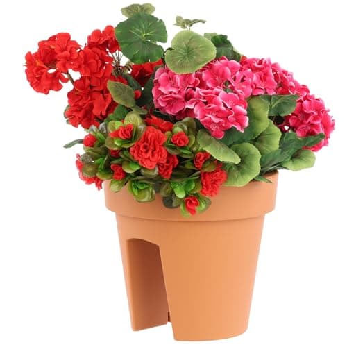 Image of Terracotta Balcony Flower Arranging Container, Oval Railing Pot 24.5 cm 5 L