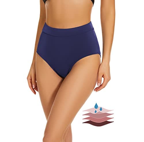 Image of Leovqn Period Swimwear Bikini Menstrual Leakproof Swim Bottoms UPF 50+ Waterproof Brief Light Flow for Women Girls Teens Navy