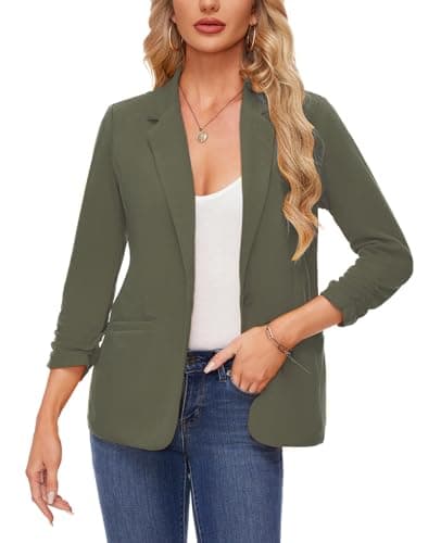 Image of MINTLIMIT Women Blazer Jacket Elegant Notched Lapel for Formal Occasions Tops Coat Outerwear (Army Green L)