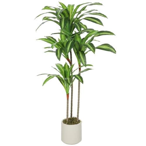 Image of HOMCOM 120cm Artificial Dracaena Tree, Decorative Artificial Plant with Bendable Trunks and White Planter for Living Room Bedroom Home Office Decor, Green
