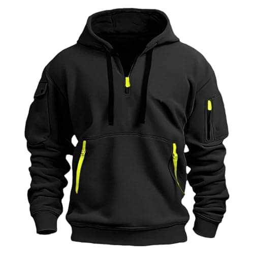Image of Jamron Mens Plus Size Quarter-Zip Hoodie Pullover Sweatshirts Casual Sports Jacket with Multi Pockets SN0708243 Black 5XL
