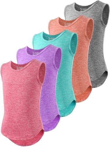 Image of Mexholin 5 Pack Girls Tank Tops Sports Summer Breathable Round Neck Vest Girls Sleeveless Tops for Athletic Running Workout Bl/Or/Green/Pur/H Pink M