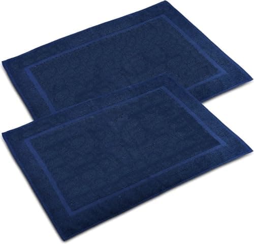 Image of WovenWonder Pack of 2 Bath Mat 100% Egyptian Cotton (50x70 cm, 1000GSM) Luxury Bathroom Mat Set Highly Absorbent & Washable (Navy Blue)