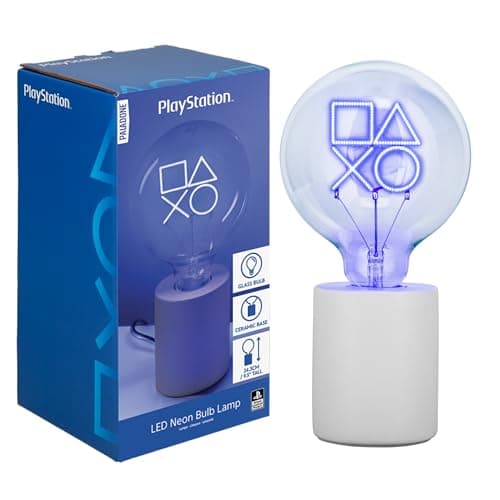 Image of Paladone PlayStation Icons Decorative LED Neon Bulb Lamp - E27 Glass Lightbulb, Officially Licensed Sony Gamer Gift, Perfect for Bedrooms, Homes, Gaming Room Decor