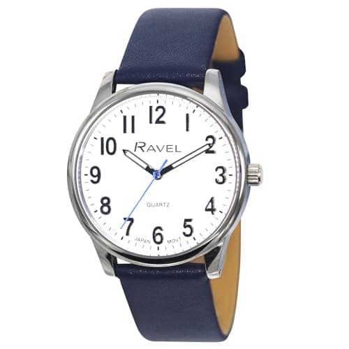 Image of Ravel Plus - Extra Long Life Men's Everyday Watch with Microfibre Leather Strap - Japanese Analogue Quartz - RP005M - Blue/Silver Tone
