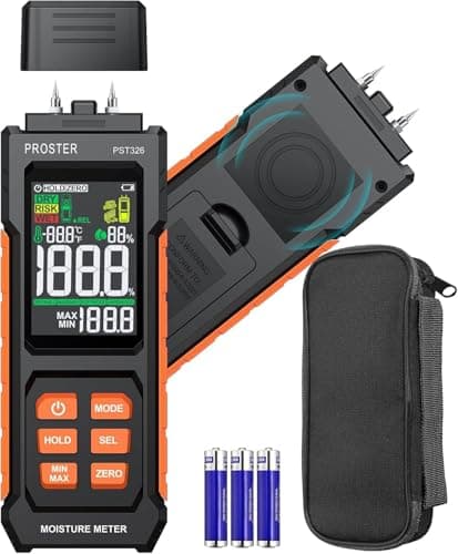 Image of Proster 2-in-1 Pin & Pinless Wall Moisture Meters - Damp Meter for Walls with LCD Display Sound Alarm & Temperature Measurement Wood Moisture Tester for Drywall Masonry Softwood Hardwood