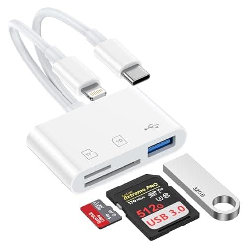 Image of SD Card Reader for iPhone and Android, 3 in 2 Lightning USB C SD Card Reader mit SD/Micro SD/USB OTG Adapter, Camera Memory Card Reader for iPhone 17/16/15/14/13/12, i Pad, Samsung, Laptop