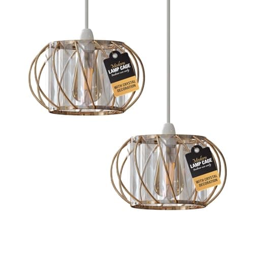 Image of 2Pcs Modern Crystal Glass Gold Light Shade Height 10 cm, Width 18cm Easy Fit Metal Hanging Ceiling Pendant Light Fixtures Chandelier Light Fitting Lamp Cage for Hallway Dining Room (Gold)
