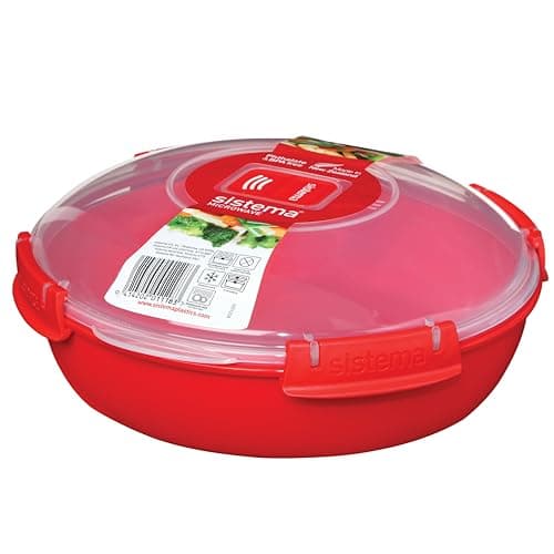 Image of Sistema Round Microwave Container | 1.3 L | Food Steamer Container with Steam Release Vent | BPA-Free | Red | 1 Count