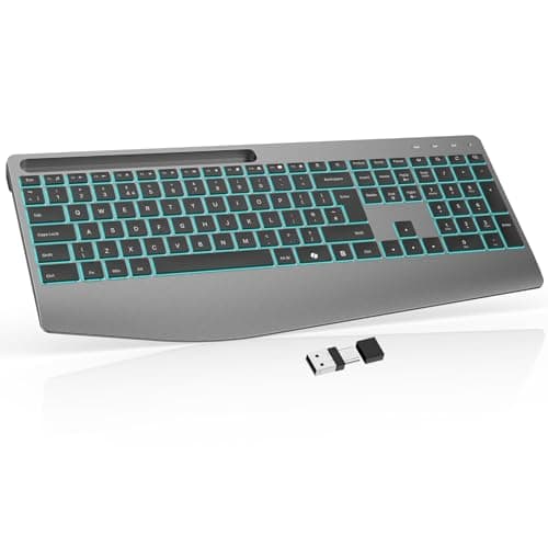 Image of OMOTON Wireless Keyboard with Wrist Rest, 2.4 GHz Ergonomic Backlit Computer Keyboard, QWERTY Full-size Silent Keyboard with Phone Holder, Rechargeable for Windows/Computer/Laptop/PC