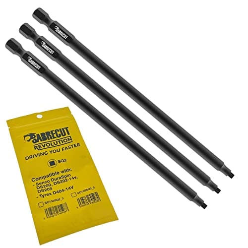 Image of 3 x SabreCut SC130SQ2_3 130mm SQ2 Compatible with SENCO DuraSpin DS200 DS202 DS202-14v DS205 EA0123 and TYREX D404-14V Autofeed Collated Drywall Screwdriver Gun Bit Single Ended Square No.2 Heavy Duty