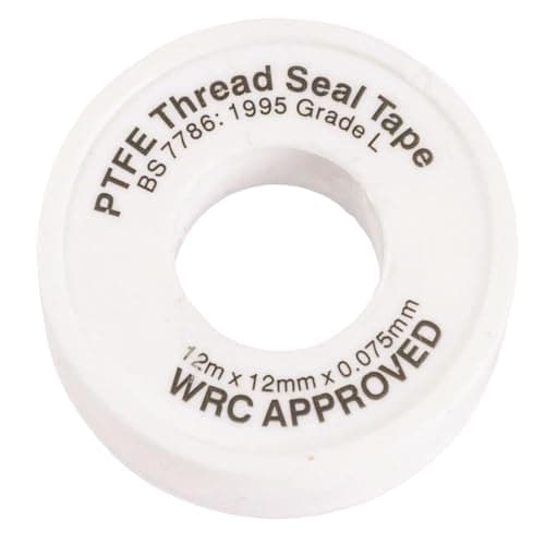 Image of PTFE Thread Seal Tape 12mm x 0.075mm x 12m WRAS Approved Plumbing Tape for Water and Gas Pipe Threads Leak Sealing Plumbers Tape for Bathroom Kitchen Heating Systems Home Repairs and Home Services