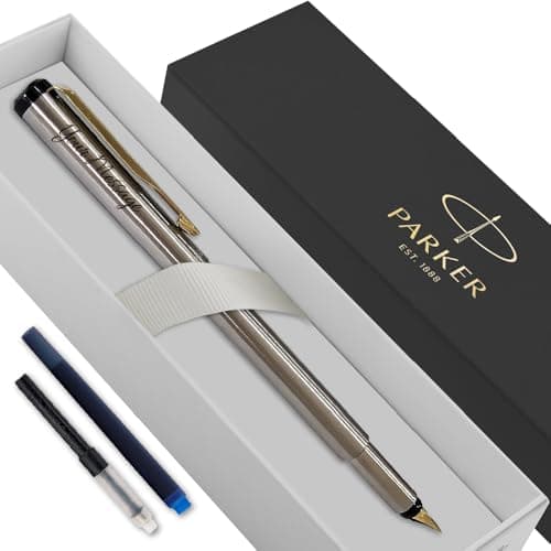 Image of Personalised Parker Vector Fountain Pen | With Colour Option (Blue or Black Ink Cartridge) & Converter | Elegant Gift Box | Birthday Gift Perfect for Men & Women with Laser Engraving (Silver & Gold)