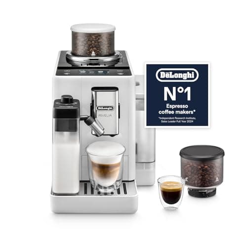Image of De'Longhi Coffee Machine RIVELIA Fully Automatic Espresso Machine with 22+ Hot & Iced Beverages, Bean Hopper, Color Touch Display, 13 Grinder Settings, LatteCrema, Twin Shot EXAM440.55.W (Europe Made)