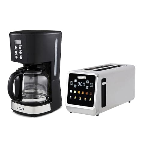 Image of GEEPAS 1.5L Filter Coffee Machine & 5-in-1 DIGITAL 4 Slice Long Slot Toaster Combo Set | 900W Programmable Drip Coffee Maker for Instant Coffee Espresso | 1450W Stainless Steel Housing LED Display