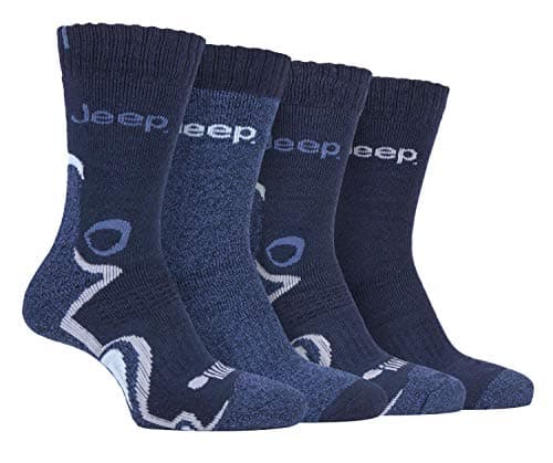 Image of Jeep - 4 Pairs Mens Anti Blister Thick Cushioned Luxury Boot Socks for Outdoor Activities | Hiking Walking Trekking (6-11, Denim/Navy)