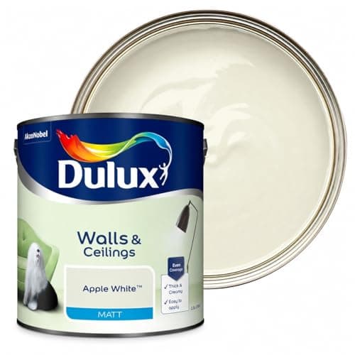 Image of DRW Apple White Matt Emulsion Paint 2.5L | Interior Wall and Ceiling Paint | Smooth Flat Matt Finish | Durable Everyday Room Paint for Living Room Bedroom Hallway and Dining Room