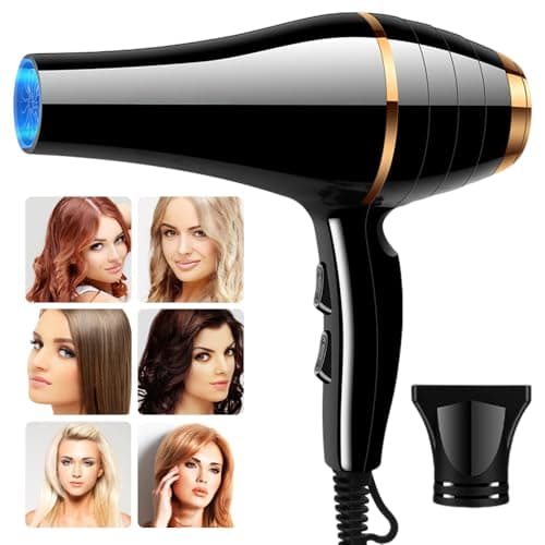 Image of BEOSIOR Fast Dry 1800W Ionic Hair Dryer - Super Compact & Lightweight, Quick Drying, 3 Heat & 2 Speed Settings Plus Cool Shot, Black