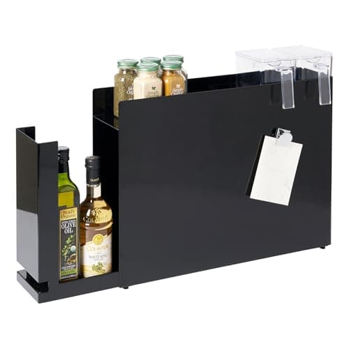 Image of YAMAZAKI 6004 TOWER Sliding Seasoning Rack, black, Steel/Polypropylene, Minimalist, 12.5 x 50～93 x 36.7 cm