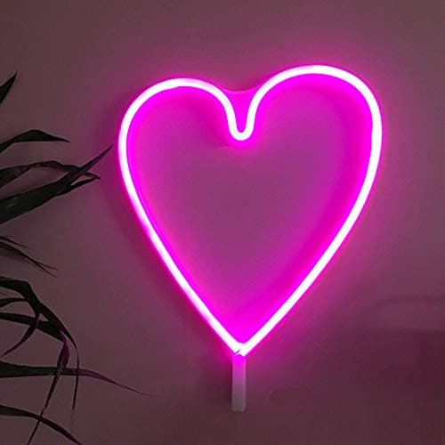 Image of ENUOLI Heart Neon Sign, Pink Heart Shape LED Light, USB Powered Light & Battery Operated, Cute LED Sign for Wall and Table Décor, Valentine's Day Gifts for Women, Girl